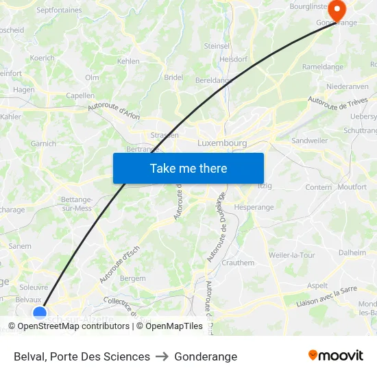 Belval, Porte Des Sciences to Gonderange map