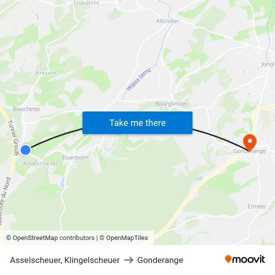Asselscheuer, Klingelscheuer to Gonderange map