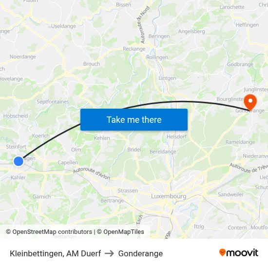 Kleinbettingen, AM Duerf to Gonderange map