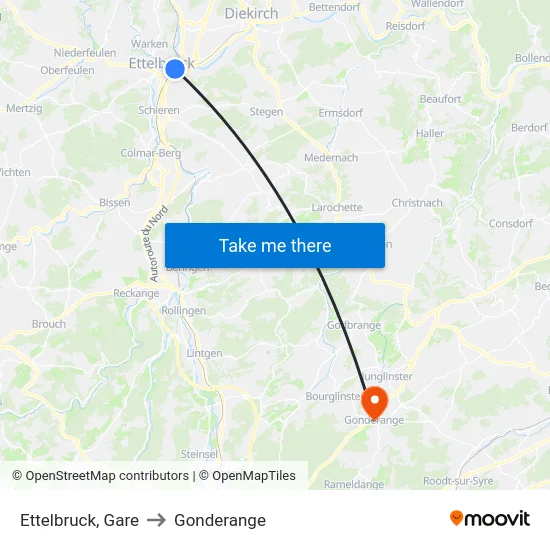 Ettelbruck, Gare to Gonderange map