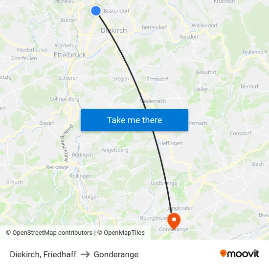 Diekirch, Friedhaff to Gonderange map