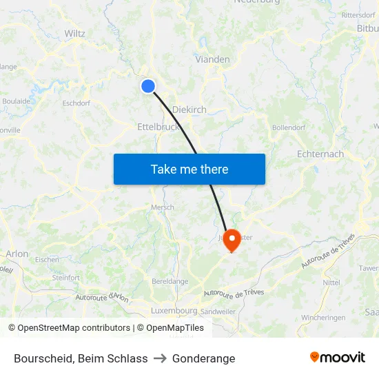 Bourscheid, Beim Schlass to Gonderange map