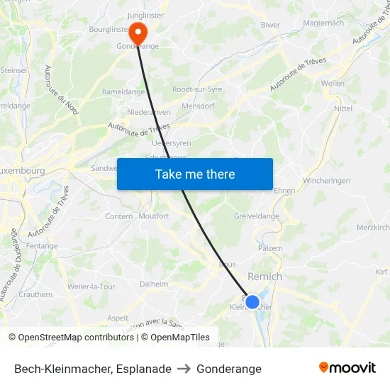 Bech-Kleinmacher, Esplanade to Gonderange map