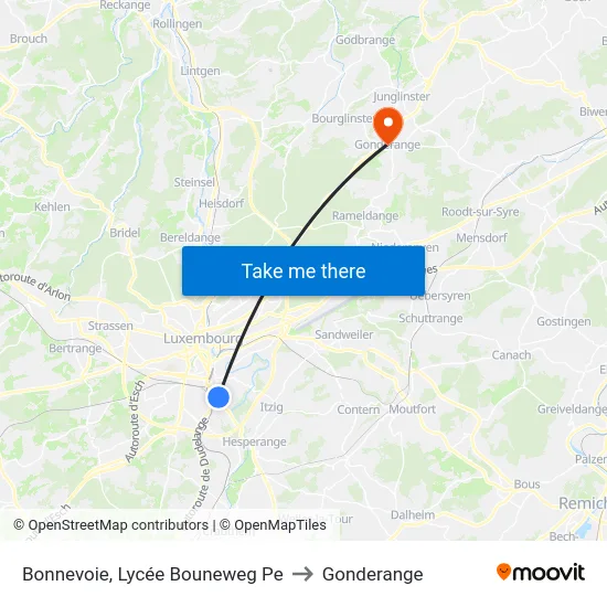 Bonnevoie, Lycée Bouneweg Pe to Gonderange map