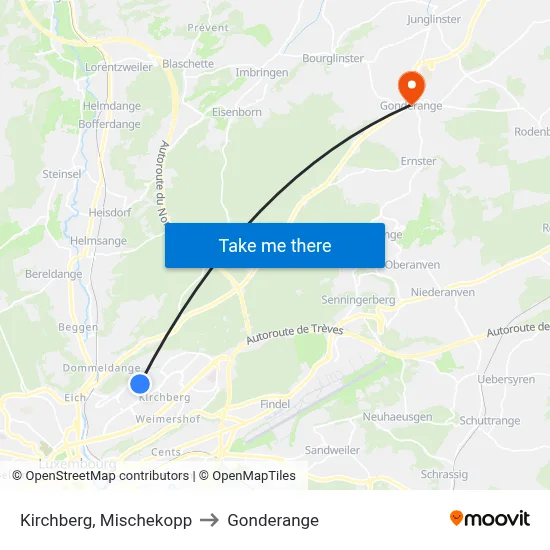Kirchberg, Mischekopp to Gonderange map