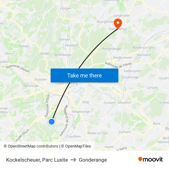 Kockelscheuer, Parc Luxite to Gonderange map