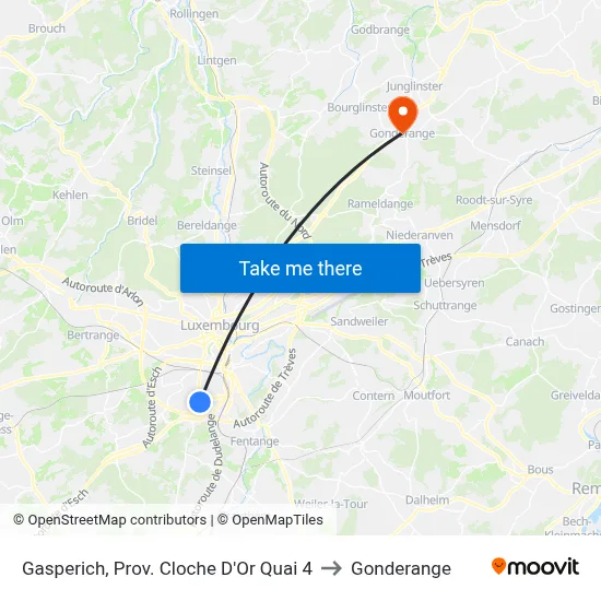 Gasperich, Prov. Cloche D'Or Quai 4 to Gonderange map