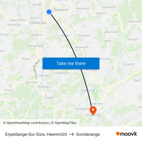 Erpeldange-Sur-Sûre, Heemricht to Gonderange map