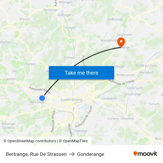 Bertrange, Rue De Strassen to Gonderange map