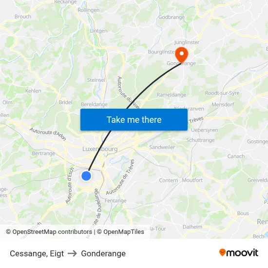 Cessange, Eigt to Gonderange map