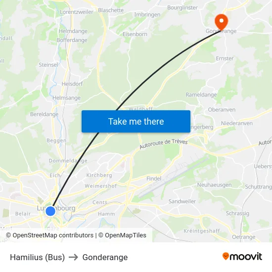 Hamilius (Bus) to Gonderange map