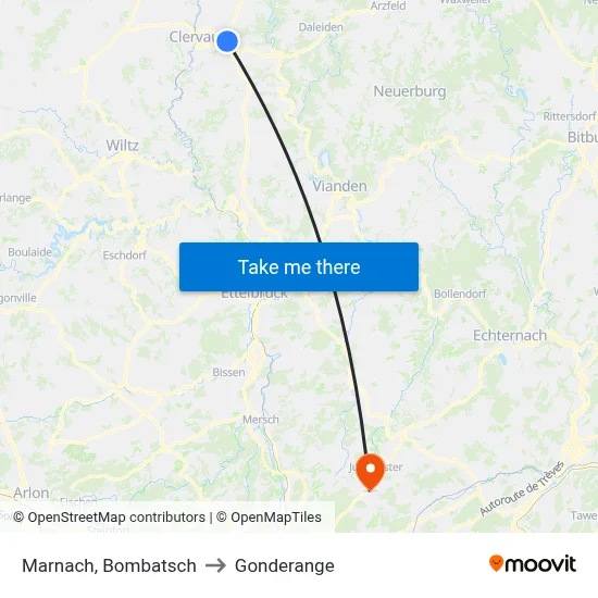 Marnach, Bombatsch to Gonderange map