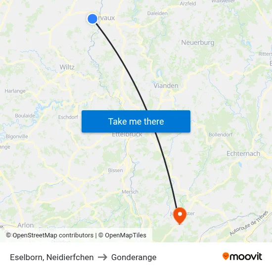 Eselborn, Neidierfchen to Gonderange map
