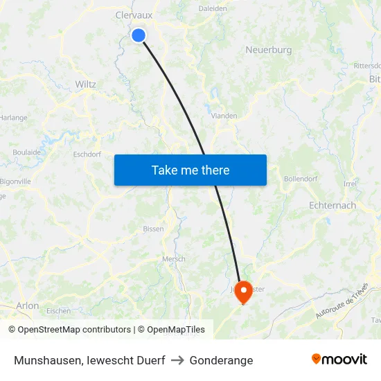 Munshausen, Iewescht Duerf to Gonderange map