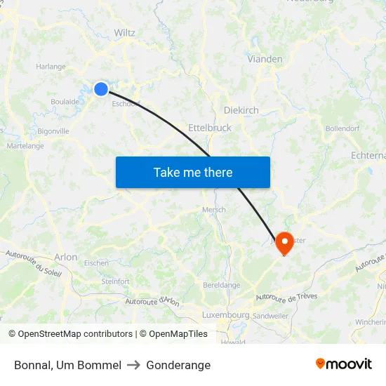 Bonnal, Um Bommel to Gonderange map