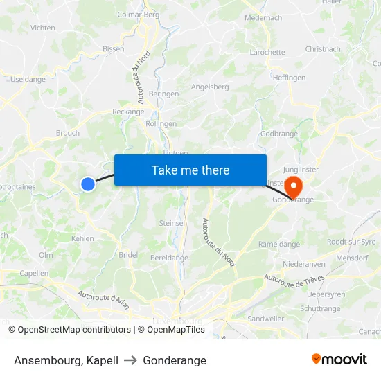Ansembourg, Kapell to Gonderange map