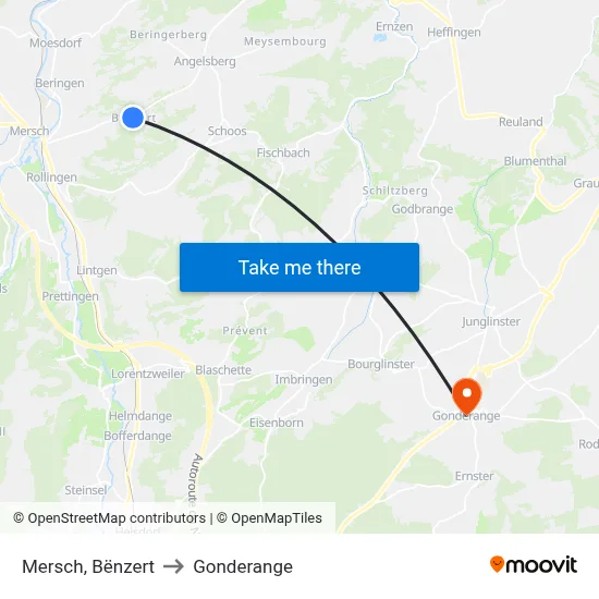 Mersch, Bënzert to Gonderange map