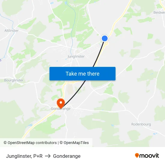 Junglinster, P+R to Gonderange map
