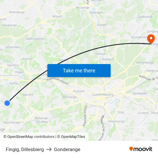 Fingig, Dillesbierg to Gonderange map