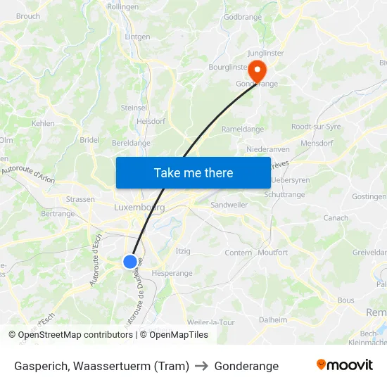 Gasperich, Waassertuerm (Tram) to Gonderange map