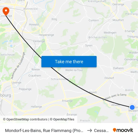 Mondorf-Les-Bains, Rue Flammang (Provisoire) to Cessange map