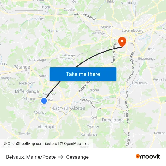Belvaux, Mairie/Poste to Cessange map