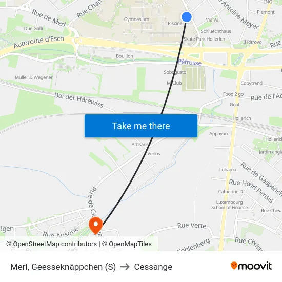 Merl, Geesseknäppchen (S) to Cessange map