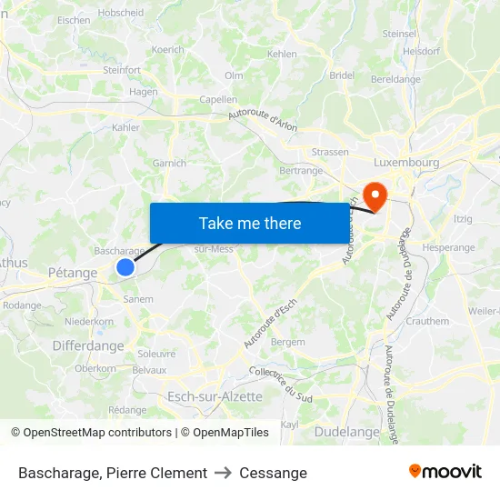 Bascharage, Pierre Clement to Cessange map