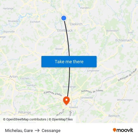 Michelau, Gare to Cessange map