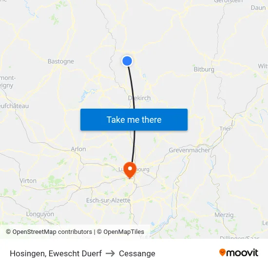 Hosingen, Ewescht Duerf to Cessange map