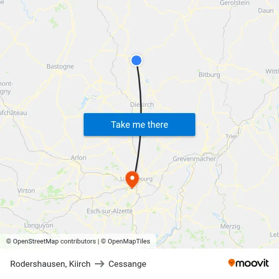 Rodershausen, Kiirch to Cessange map