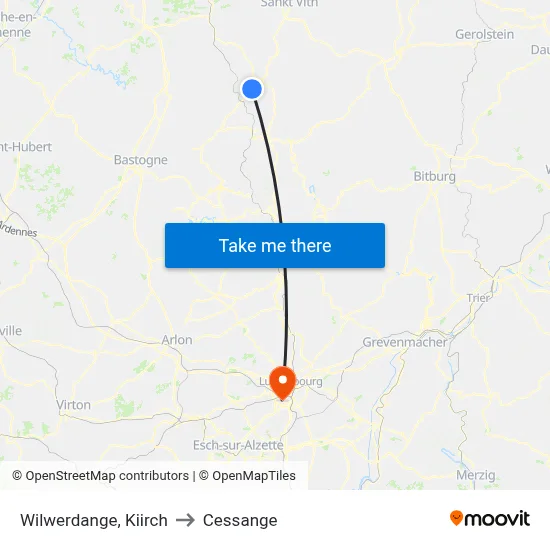 Wilwerdange, Kiirch to Cessange map