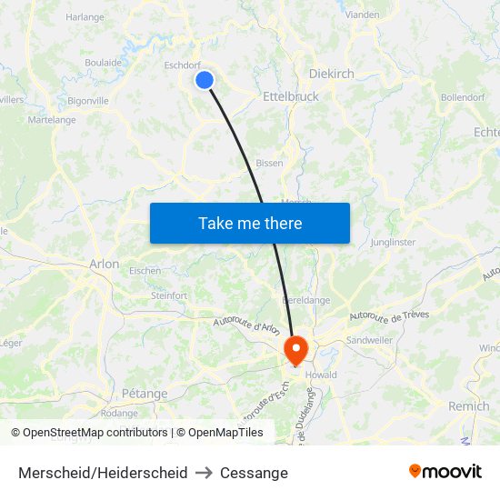 Merscheid/Heiderscheid to Cessange map