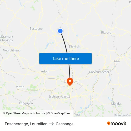 Enscherange, Loumillen to Cessange map