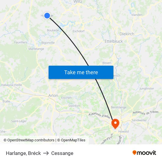 Harlange, Bréck to Cessange map