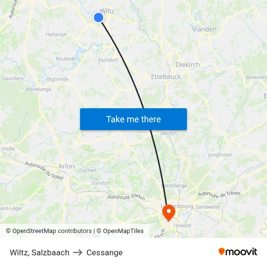 Wiltz, Salzbaach to Cessange map