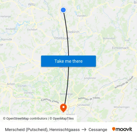 Merscheid (Putscheid), Hennischtgaass to Cessange map