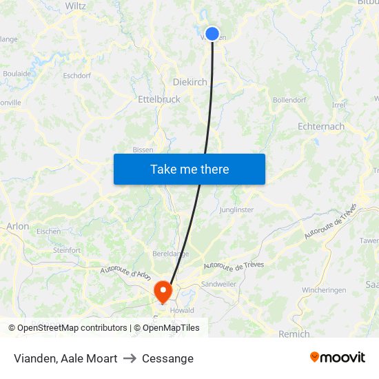 Vianden, Aale Moart to Cessange map