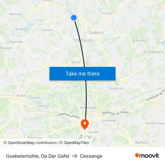 Goebelsmühle, Op Der Gafel to Cessange map