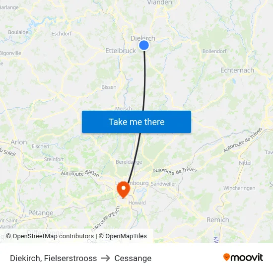Diekirch, Fielserstrooss to Cessange map