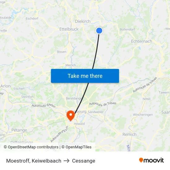 Moestroff, Keiwelbaach to Cessange map