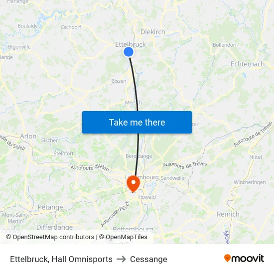 Ettelbruck, Hall Omnisports to Cessange map