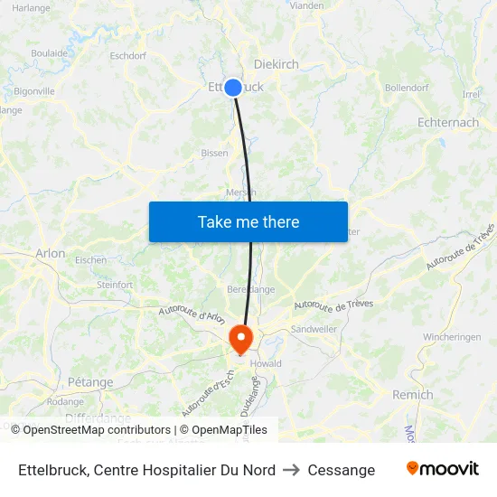 Ettelbruck, Centre Hospitalier Du Nord to Cessange map