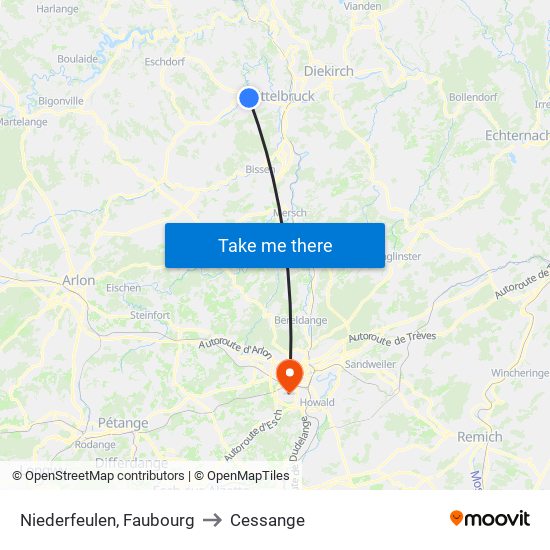 Niederfeulen, Faubourg to Cessange map