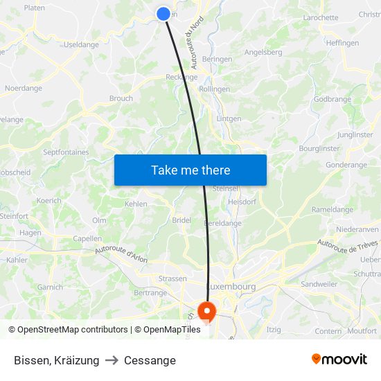 Bissen, Kräizung to Cessange map