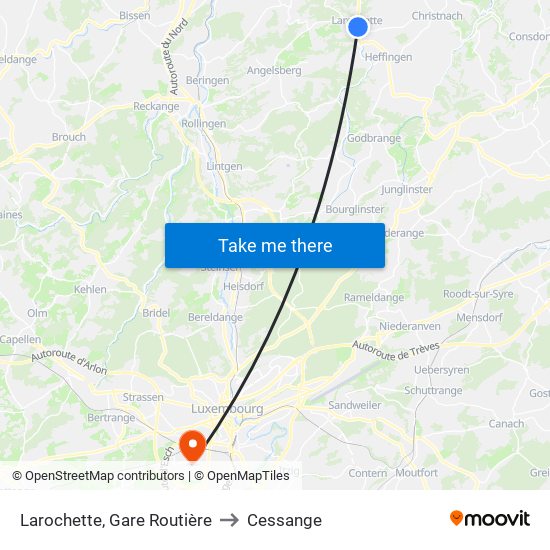 Larochette, Gare Routière to Cessange map