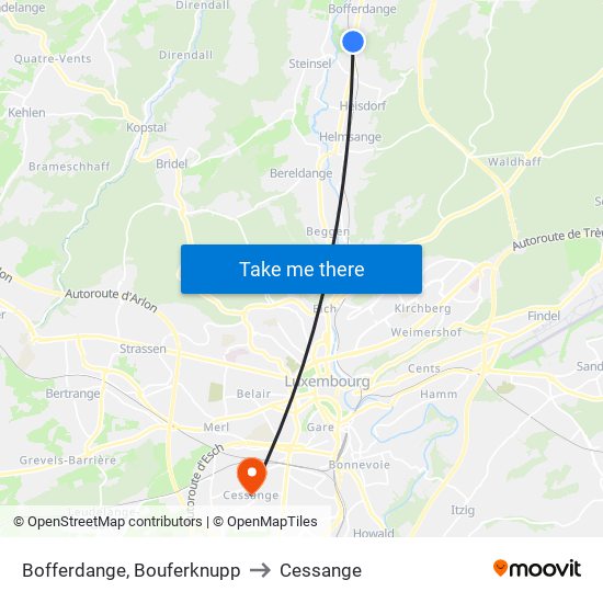 Bofferdange, Bouferknupp to Cessange map