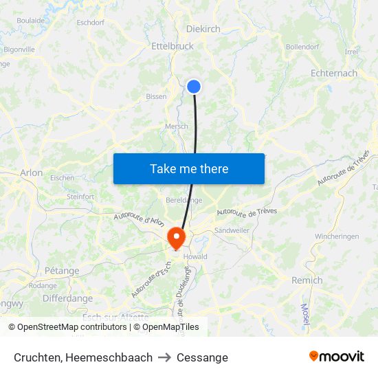 Cruchten, Heemeschbaach to Cessange map