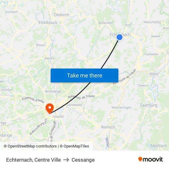 Echternach, Centre Ville to Cessange map