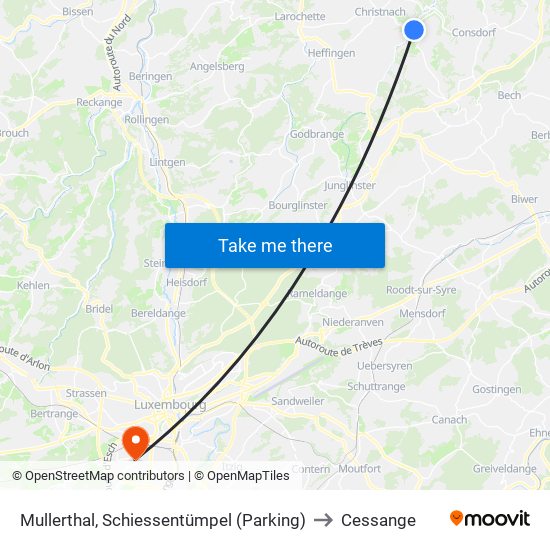 Mullerthal, Schiessentümpel (Parking) to Cessange map